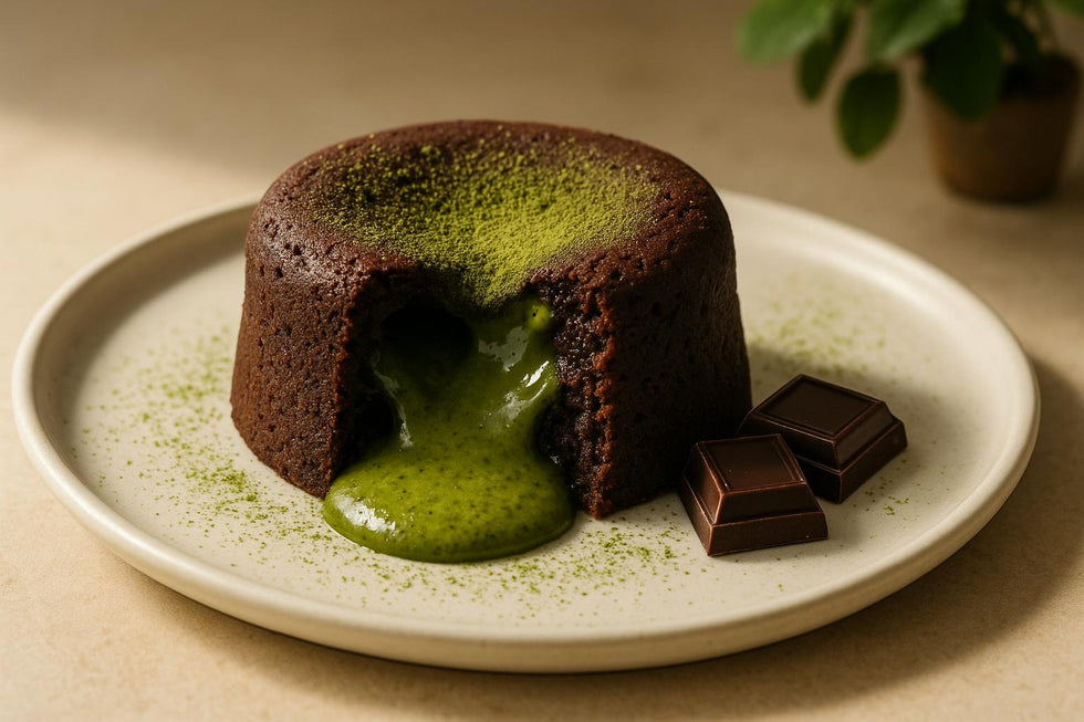 Fondant healthy au matcha et chocolat noir