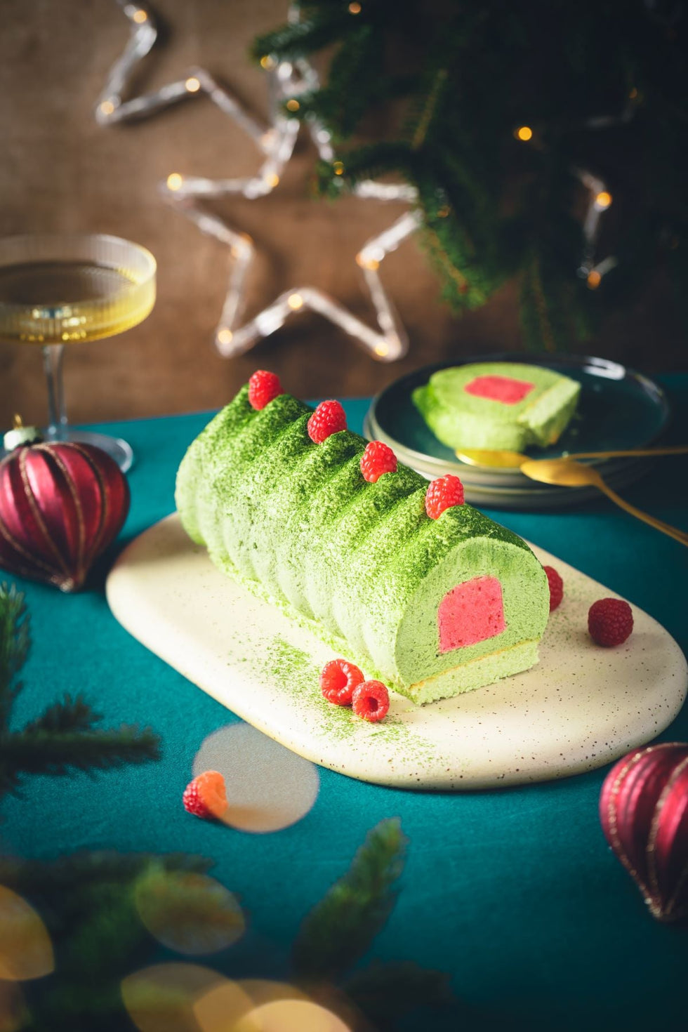 Bûche glacée au thé matcha bio framboise