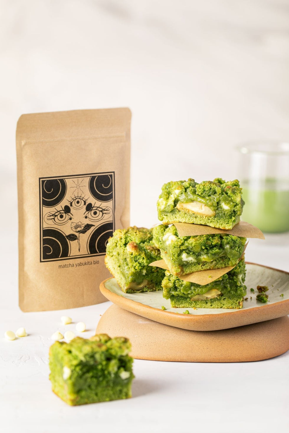 Brookies au thé matcha Yabukita bio et chocolat blanc bio