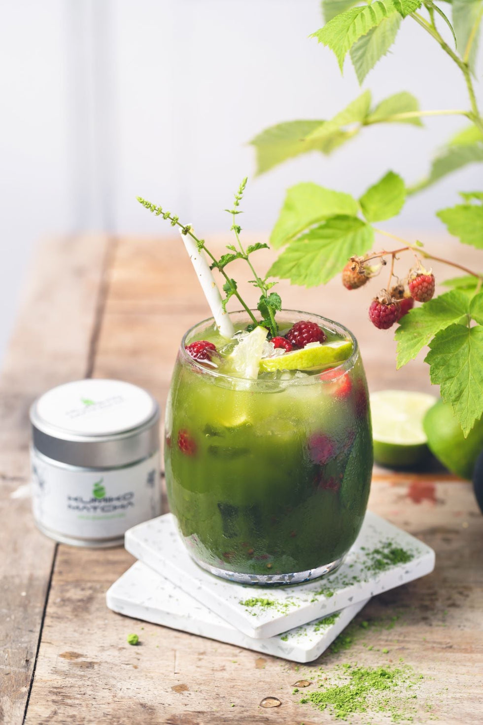 Matcha Mojito Mocktail à la framboise