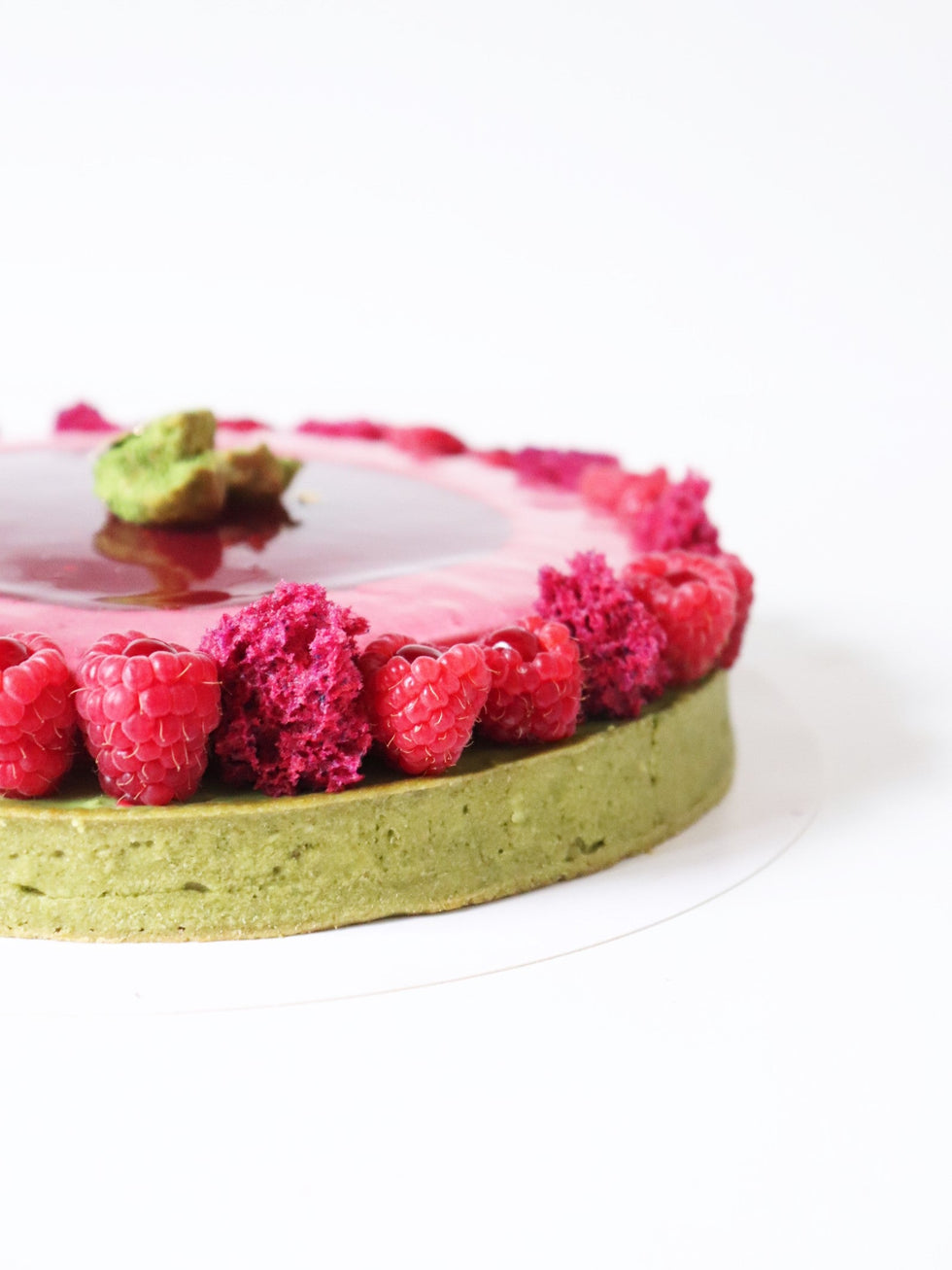 Tarte entremets matcha framboise bio