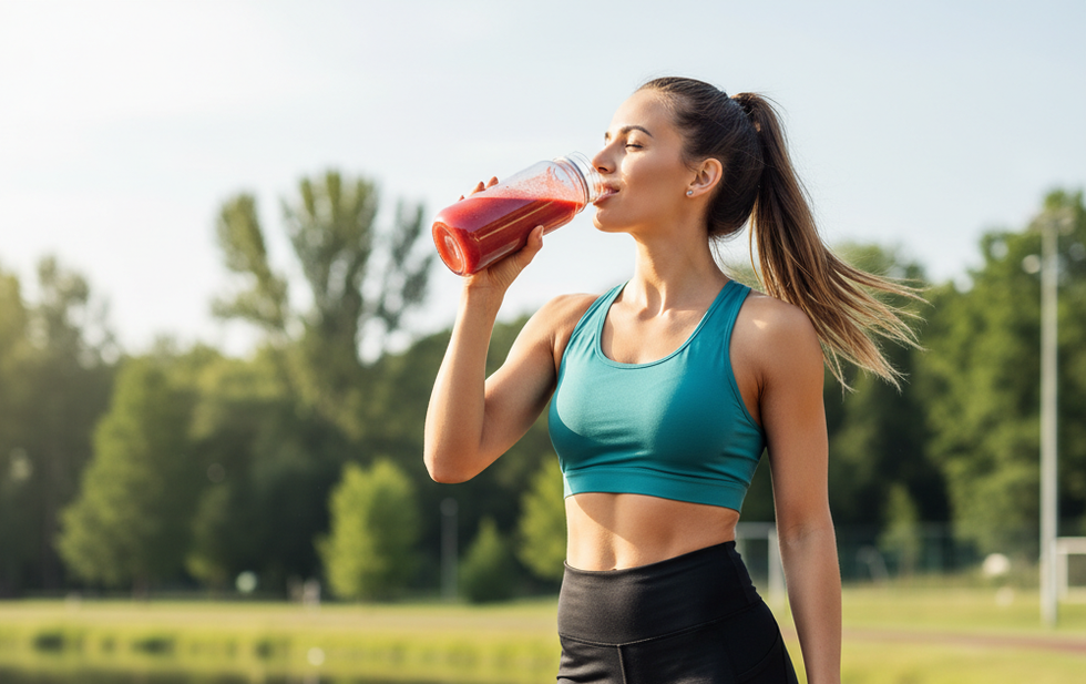 Une femme consomme une boisson énergisante naturelle pour améliorer ses performances en sport